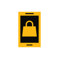 Telefon z torbą zakupową symbolizującą aplikację mobilną Shopify.