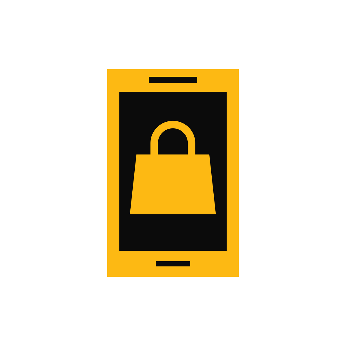 Telefon z torbą zakupową symbolizującą aplikację mobilną Shopify.