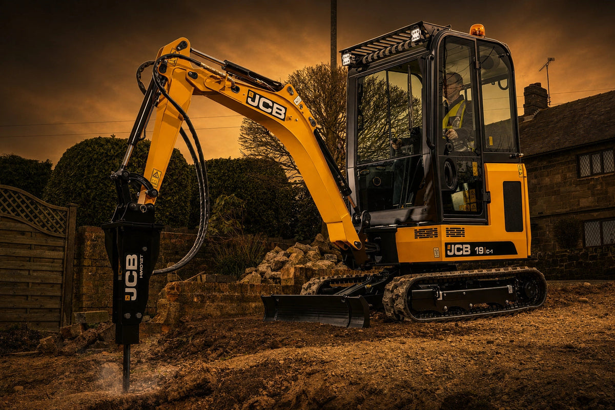 Minikoparka JCB 19C-1 kopiąca wykop pod przyłącze